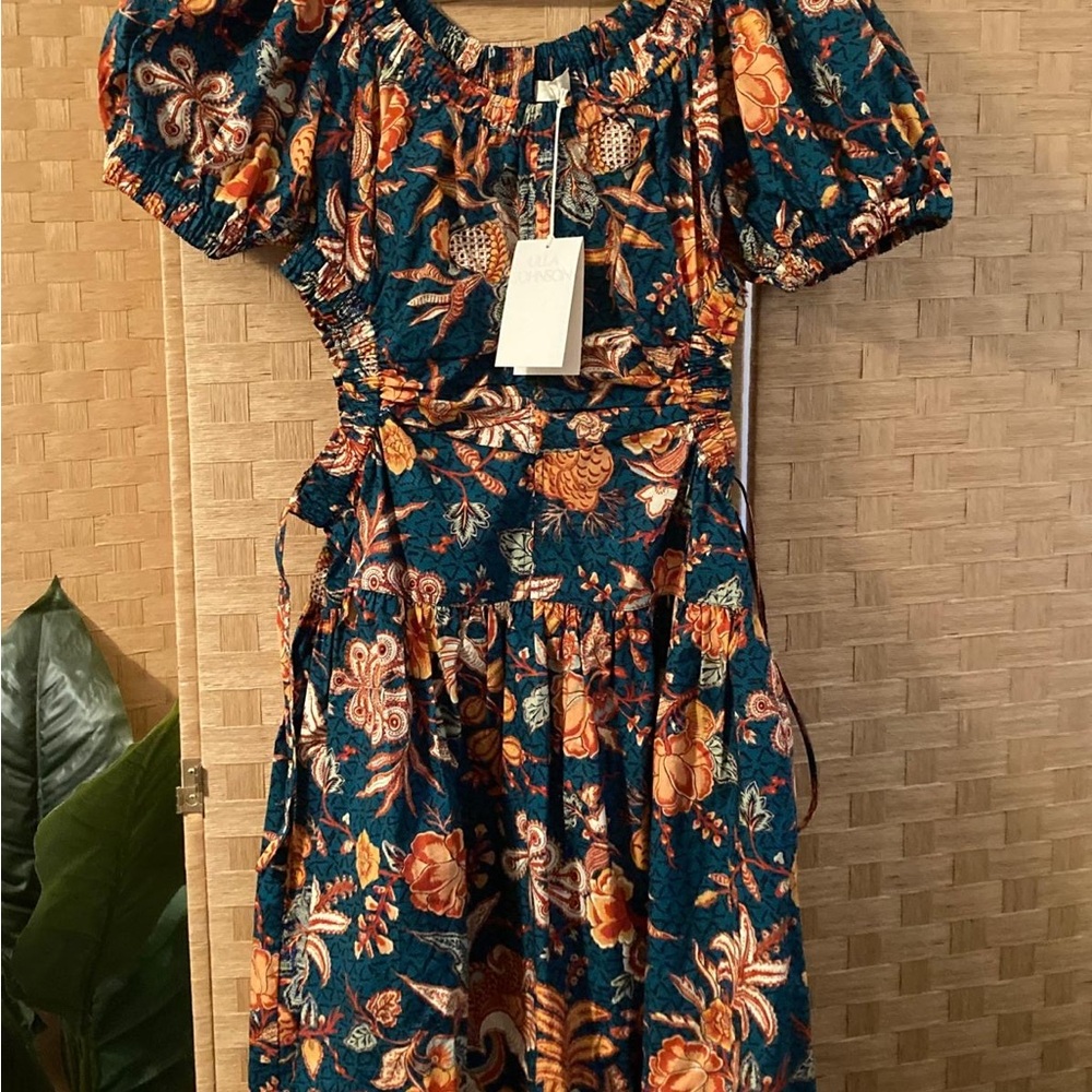 NWT Ulla Johnson Artisanal Pattern Puffed-Short Sleeve Dress
